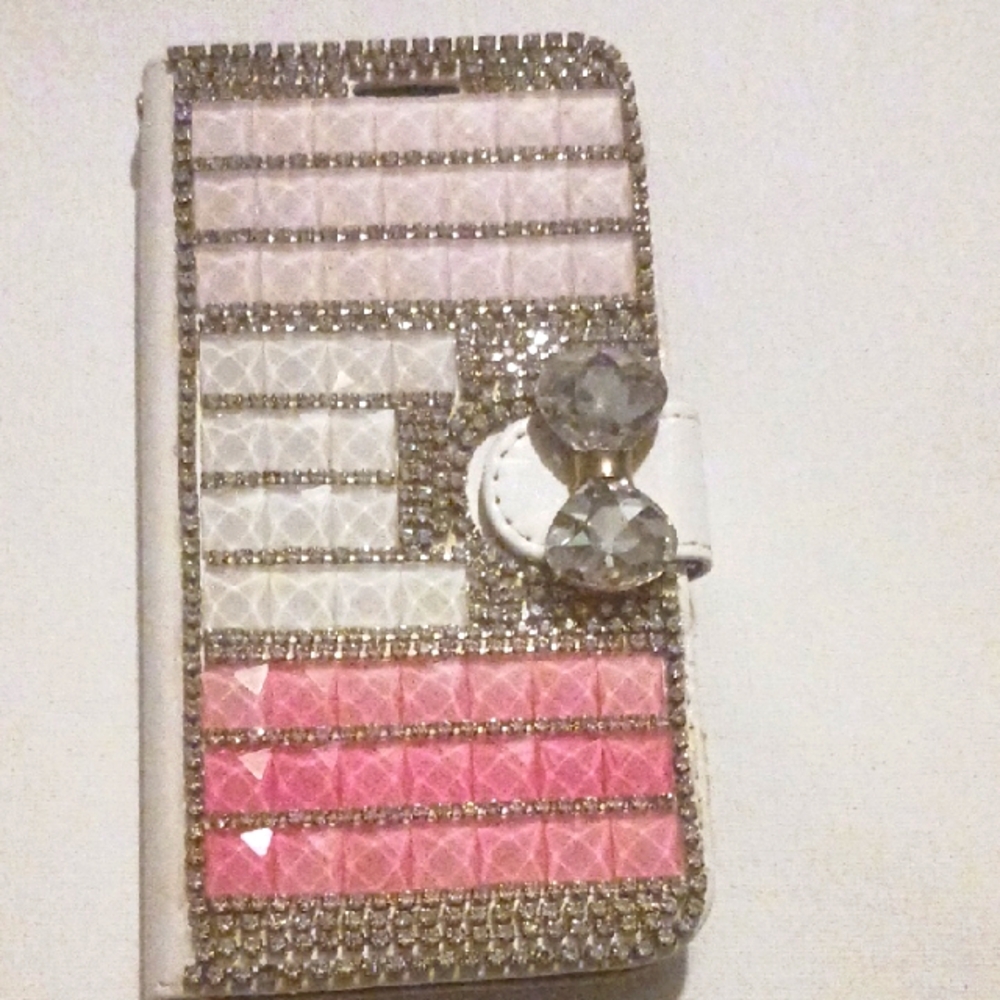 Elegant Pink and White Rhinestone Phone Case